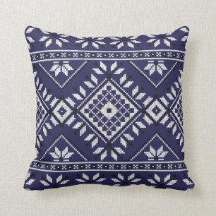 Navy Blue Southwest Native Tribal Aztec Pattern Throw Pillow