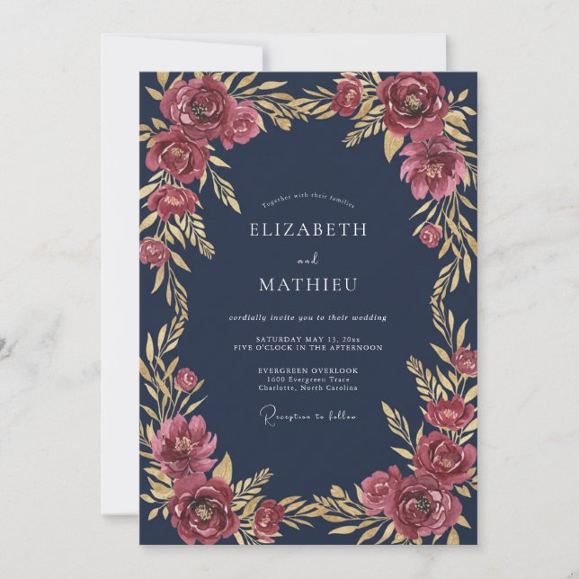 Navy Blue Sovereign Winter Wedding Invitation (Front)
