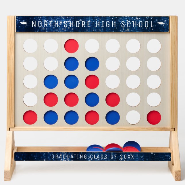 Navy Blue Sparkle Graduation Party Game Fast Four (Front)