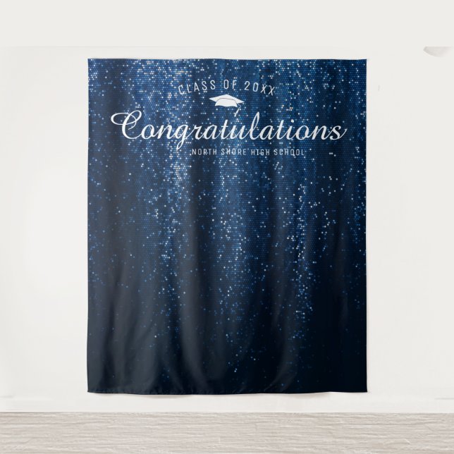 Navy Blue Sparkle Graduation Photo Booth Backdrop (Front)