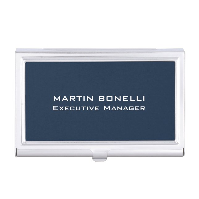 Navy Blue Special Unique Modern Executive Manager Business Card Case (Front)