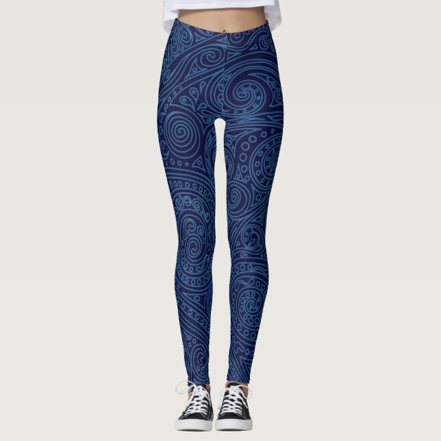 Navy Blue Spiral Pattern Leggings (Front)