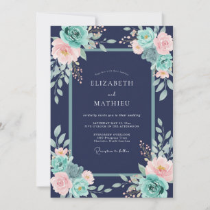 Navy Blue Splendid Floral Wedding Invitation