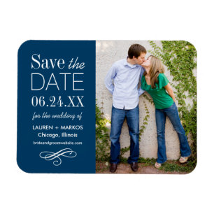 Navy Blue Split Panel Photo Save the Date Magnet