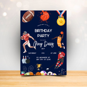Navy blue sport boys Birthday Invitation
