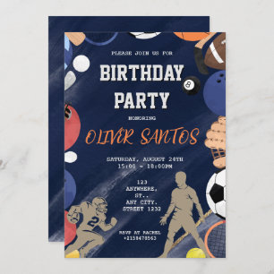 Navy blue sport boys Birthday Invitation