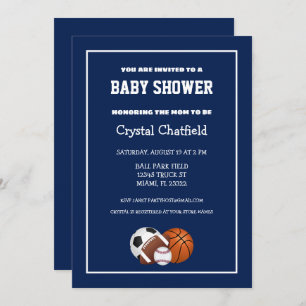 Navy Blue Sports Baby Shower Invitation