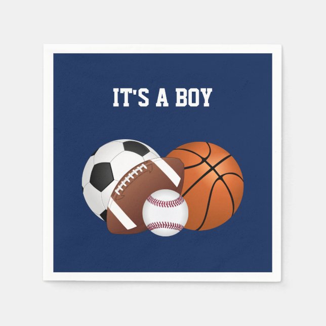 Navy Blue Sports Baby Shower It's a Boy Napkins (Front)