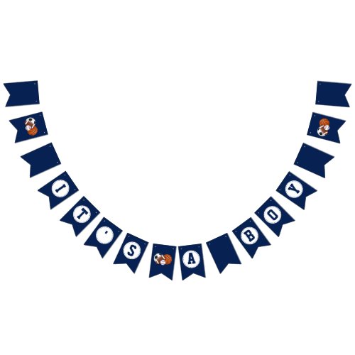 Navy Blue Sports Ball Baby Shower Custom Bunting Flags