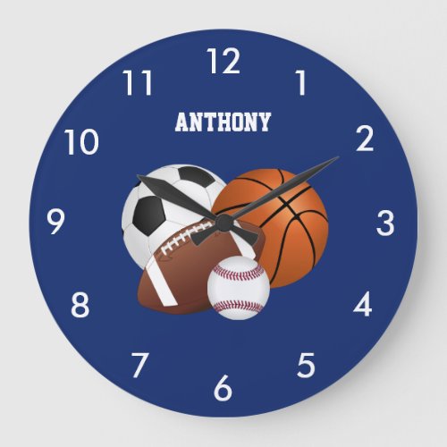 Navy Blue Sports Ball Custom Large Clock