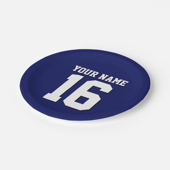 Navy Blue Sports Jersey Team Jersey Paper Plates (Angled)