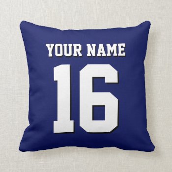 Navy Blue Sports Jersey Team Jersey Throw Pillow by FantabulousSports at Zazzle