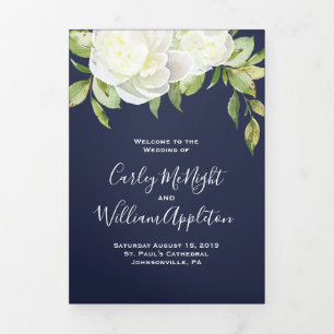 Navy Blue Spring Floral Peony Wedding Program