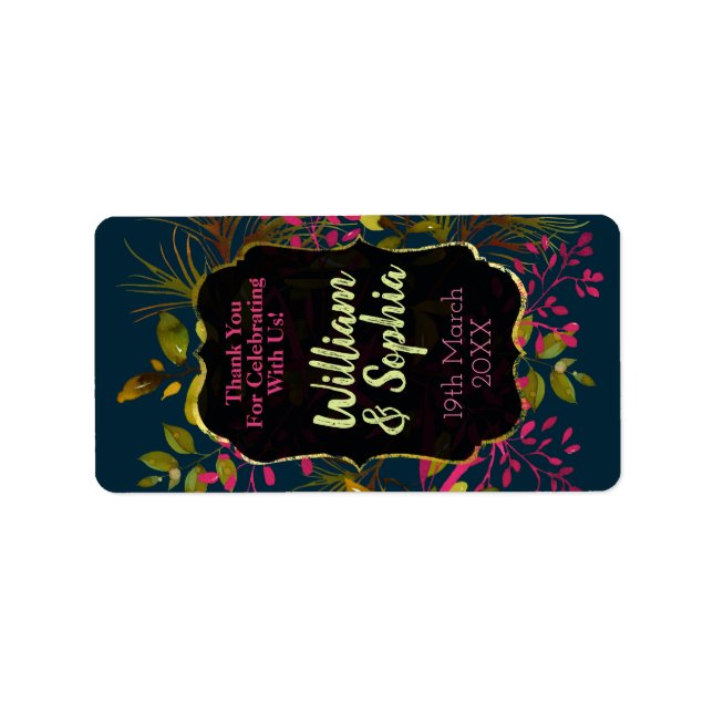 Navy Blue Spring Foliage Wedding Lip Balm Labels (Front)