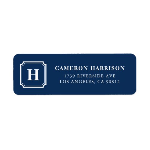 Navy Blue Square Frame Curved Corners Monogram Label