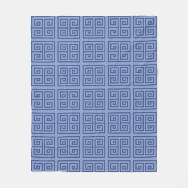 Navy Blue Square Labyrinth Classic Greek Pattern Fleece Blanket (Front)
