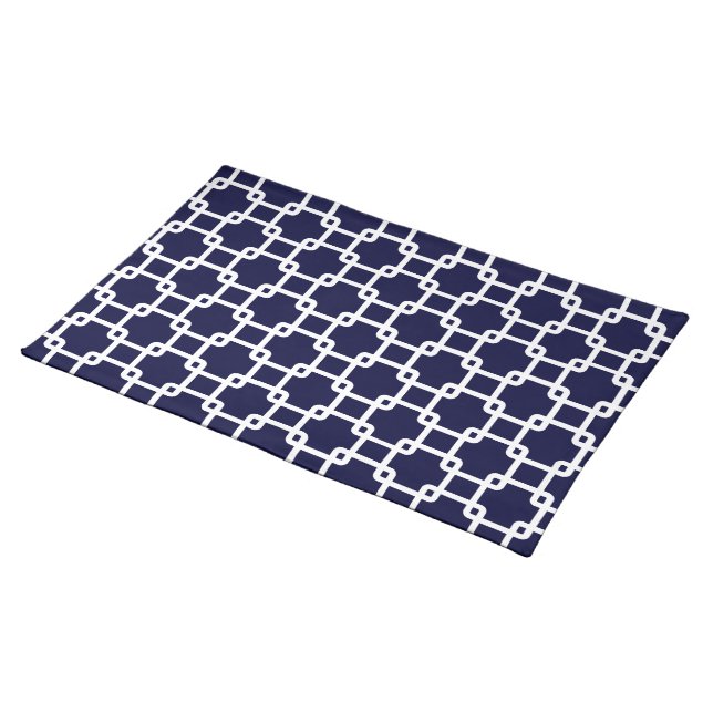 Navy Blue Square Link Pattern Placemats (On Table)
