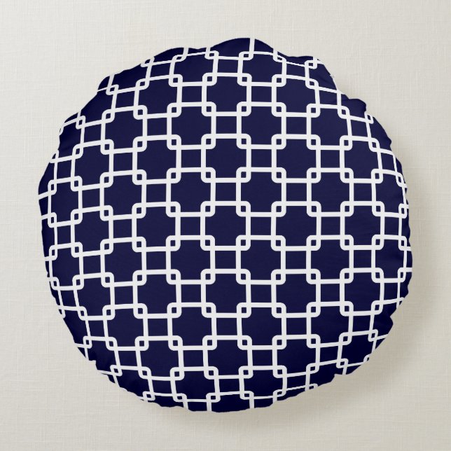 Navy Blue Square Link Round Pillows (Back)