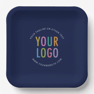Navy Blue Square Paper Plates Custom Logo Branded