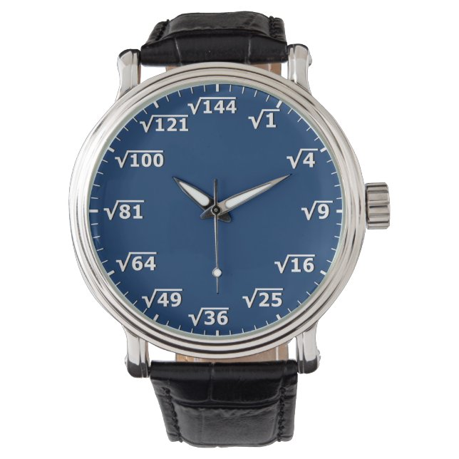Navy Blue Square Root Clock - Math Time Watch (Front)