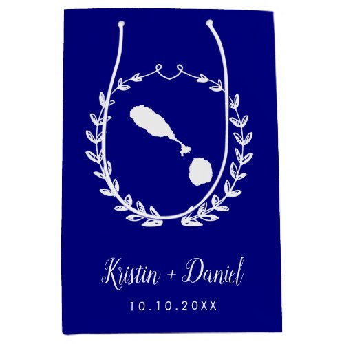 Navy Blue St Kitts and Nevis Map Wedding Welcome Medium Gift Bag