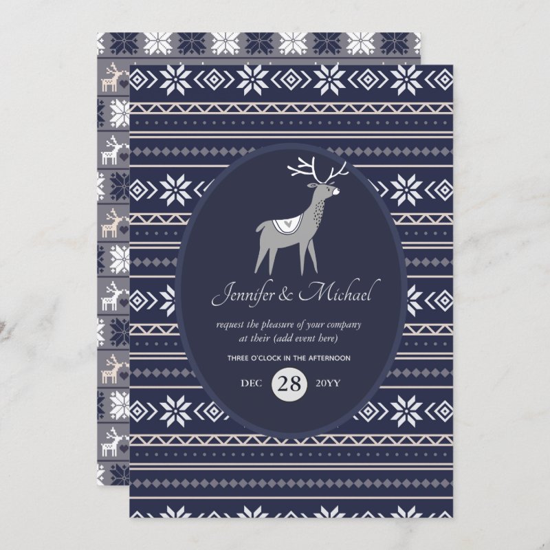 Navy Blue Stag Folk Art Christmas ANY EVENT Invitation