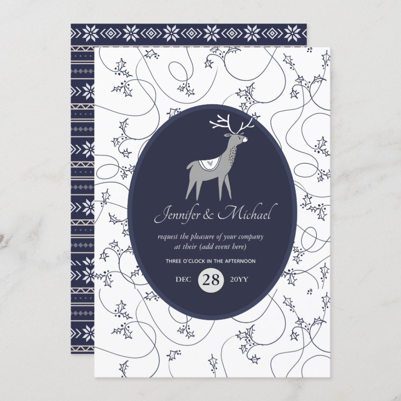 Navy Blue Stag Folk Art Xmas ANY EVENT Party Invitation