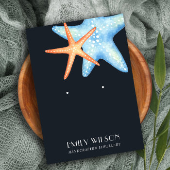 Navy Blue Star Fish Aquatic Stud Earring Display Business Card by JustJewelryDisplay at Zazzle