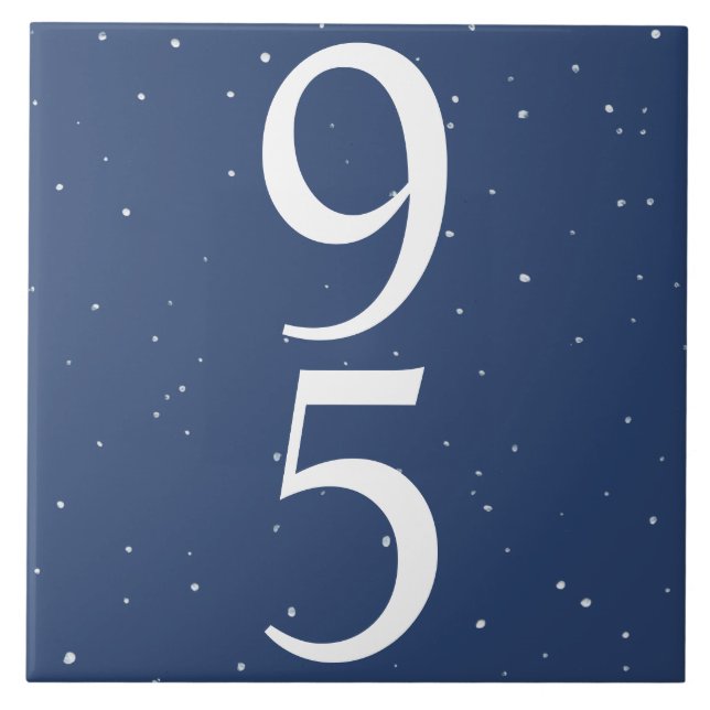 Navy Blue Star Starry Night Two Number House # Ceramic Tile (Front)