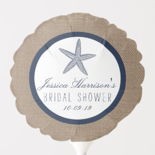 Navy Blue Starfish Beach Bridal Shower Balloon