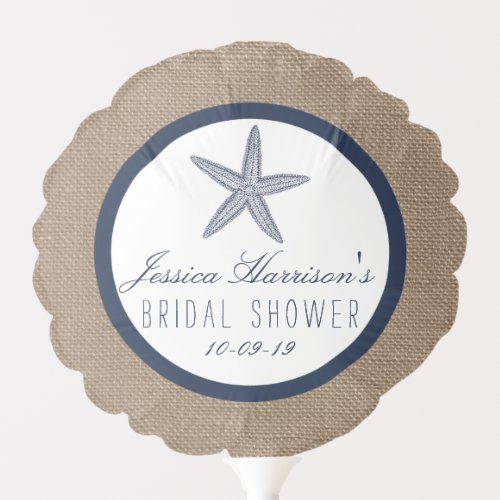 Navy Blue Starfish Beach Bridal Shower Balloon