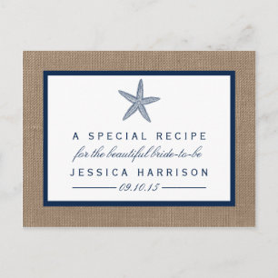 Navy Blue Starfish Beach Bridal Shower Recipe Card