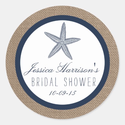 Navy Blue Starfish Beach Bridal Shower Stickers