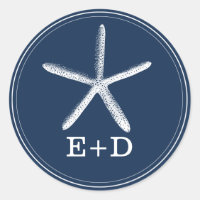 Navy Blue Starfish Beach Wedding Favor Classic Round Sticker