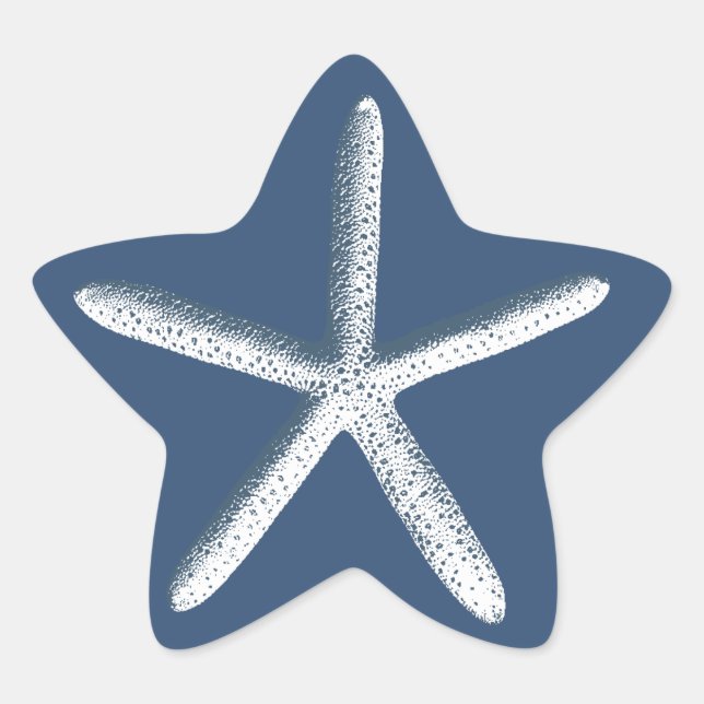 Navy Blue Starfish Beach Wedding Favor Star Sticker (Front)