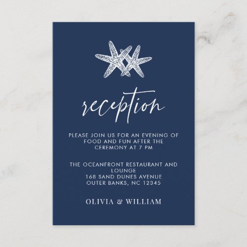 Navy Blue Starfish Beach Wedding Reception Enclosure Card