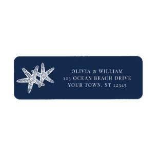 Navy Blue Starfish Beach Wedding Return Address Label