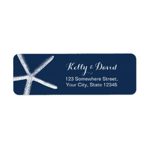Navy Blue Starfish Elegant Beach Wedding Label