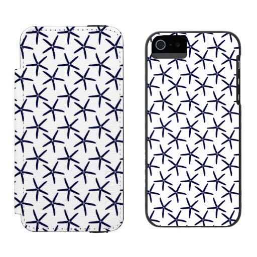 Navy blue starfish on a white background iPhone SE/5/5s wallet case