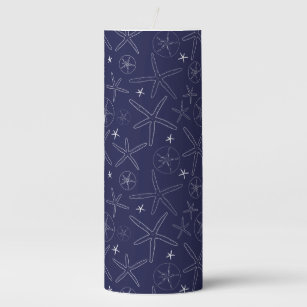 Navy Blue Starfish & Sand Dollar Pillar Candle