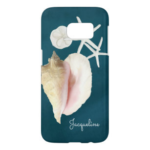 Navy Blue Starfish Seashell Modern Beach Conch Samsung Galaxy S7 Case
