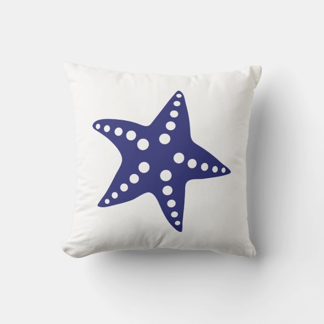 Navy Blue Starfish Throw Pillow, Beach Ocean Theme Throw Pillow (Front)