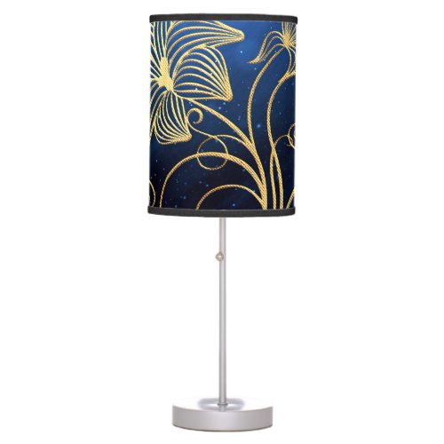 Navy Blue Starry Galaxy Gold Floral Lamp