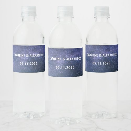 Navy Blue Starry Night Sky Stars Cosmos Water Water Bottle Label