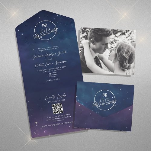 Navy Blue Starry Night Wedding All In One Invitation
