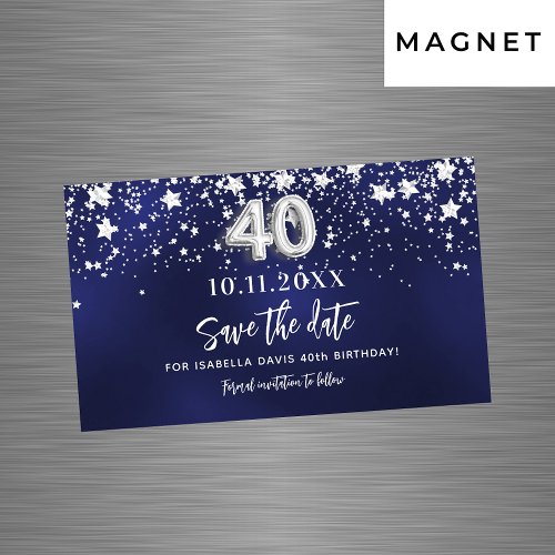 Navy blue stars 40th birthday Save the Date magnet