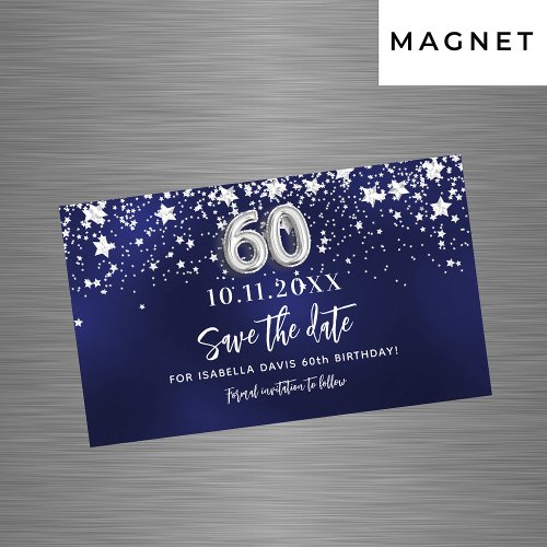 Navy blue stars 60th birthday Save the Date magnet