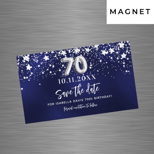 Navy blue stars 70th birthday Save the Date magnet