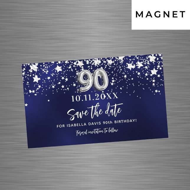 Navy blue stars 90th birthday Save the Date magnet (Creator Uploaded)