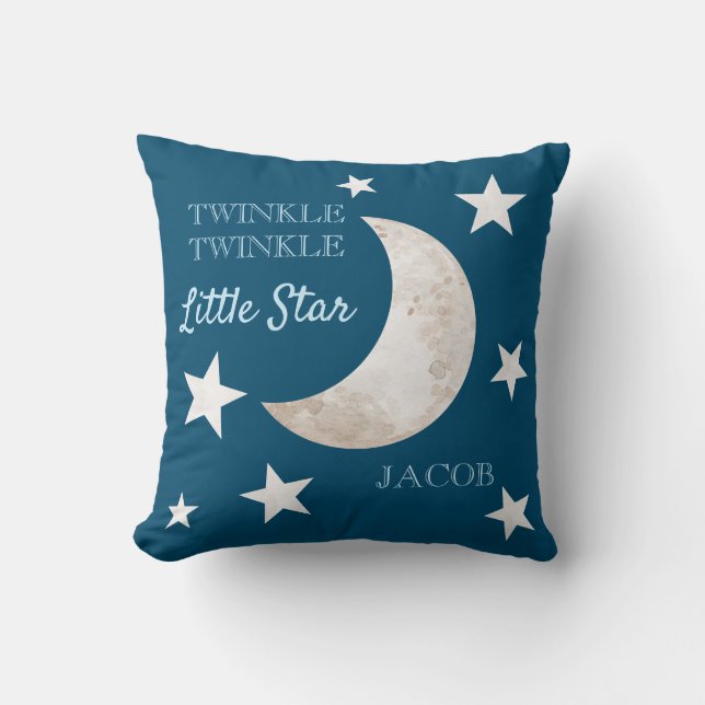 Navy Blue Stars Moon Twinkle Twinkle Little Star Throw Pillow (Front)